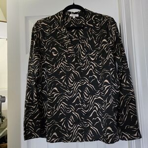 Pleione Zebra Print Button Down in Black and Tan